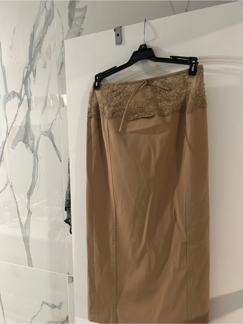 Blumarine Beige Lace-Trim Pencil Skirt